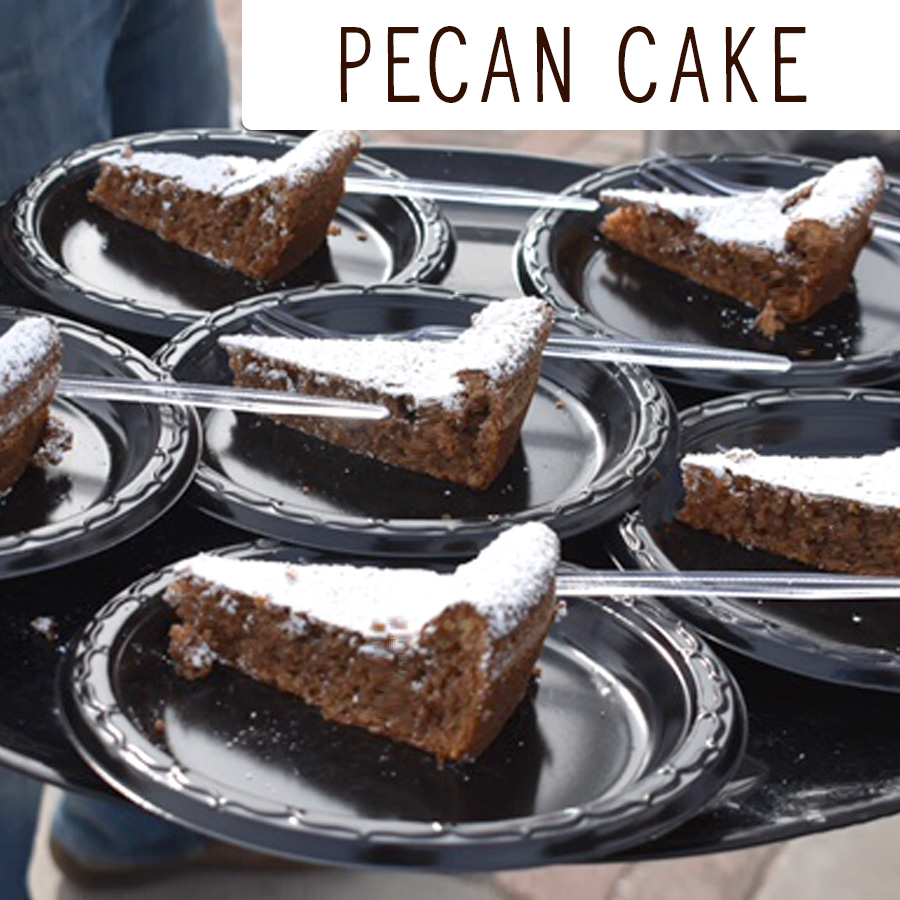 plates with slices of pecan cake